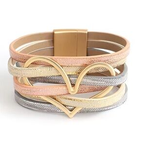 NWT Tri-Tone Heart Bangle Bracelet